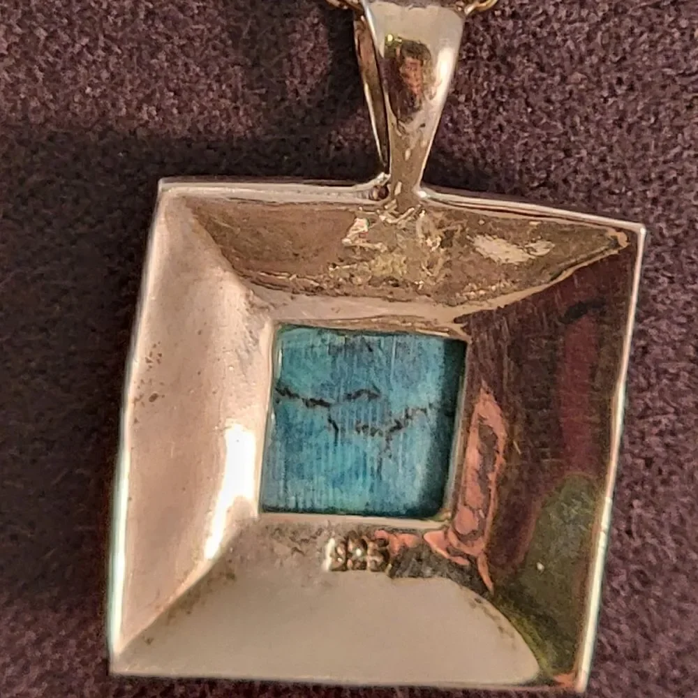 Sterling Chrysocholla Southwestern Design Pendant Necklace
